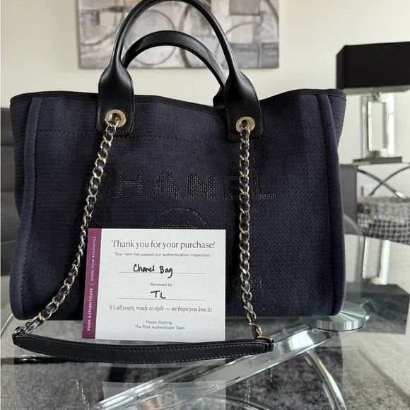 🎉SOLD🎉Authentic Chanel Medium Deauville Blue Cloth Tote with Timeless Elegance - Picture 8 of 8